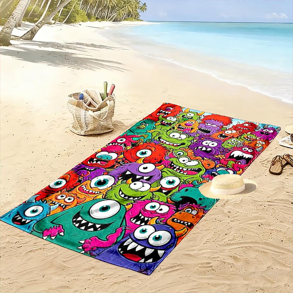 Colorful Cartoon Monsters Design Beach Towel Beach towel quick-drying for travel outdoor sports jogging beach and swimming