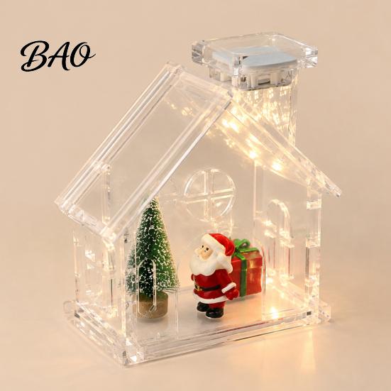DIY Holiday Decoration Kit Clear Acrylic House Ornament, Fillable Christmas with Light, Refillable Ornament for Figurines Rechargeable Lighted