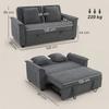 Futon Sleeper Sofa, Adjustable Backrest, 2-Seater with 2 Cushions, Dark Grey