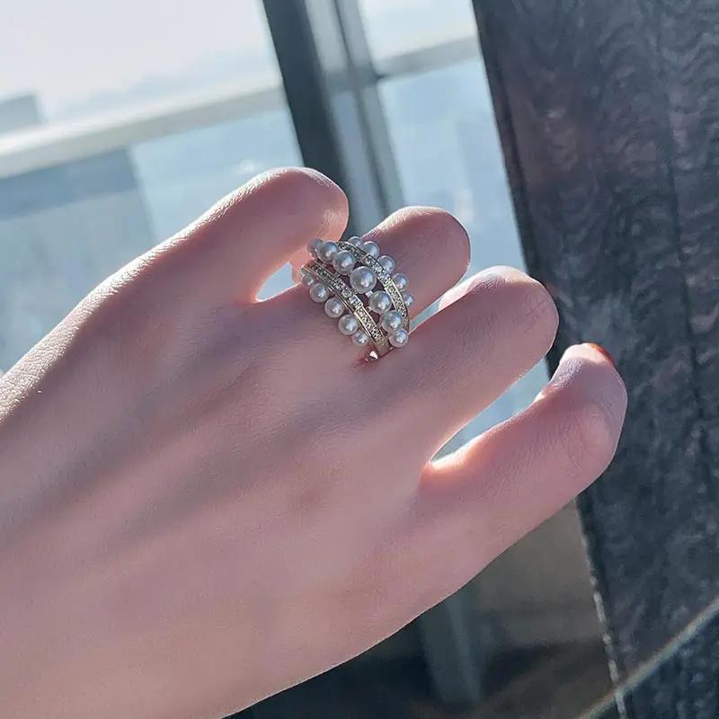 2025 New Exquisite Pearl Zircon Gold Color Open Rings Wedding Party Women's Fashion Zircon Luxury Finger Accessories for Girls