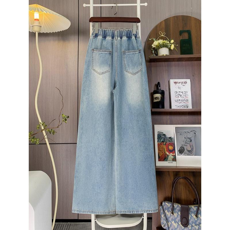 DIMANAF 2025 Plus Size Autumn Blue Basic Jeans New Pants Elastic  Women Loose Denim Trousers Big Casual Pants 6XL