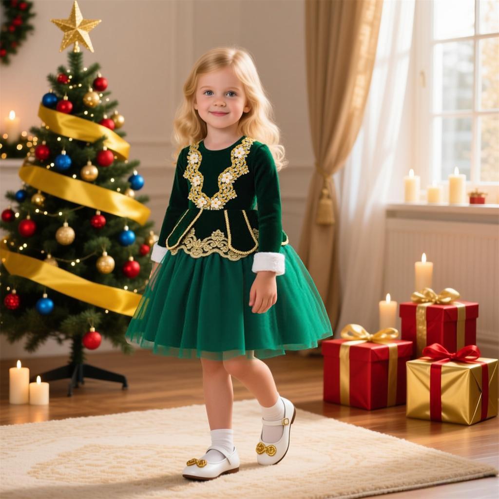 Kindermode Weihnachten Tüllkleid für Geburtstagsfeier und Aufführung