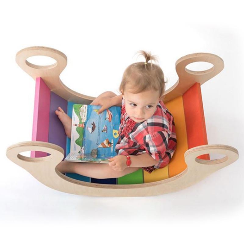 Wooden Balance Board For Kids Indoor Play With Rainbow Rocker For Sensory Development