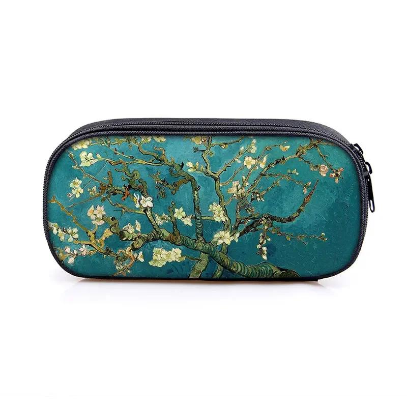 Famous Oil Painting Sunflower Skeleton Cosmetic Case Pencil Bag Van Gogh Stationary Bag Boys Girls Pencil Box School Supplies