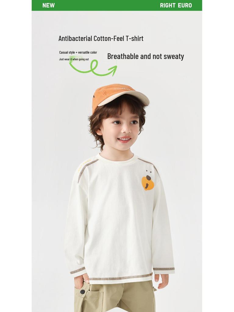 Camiseta de Algodão Puro de Manga Comprida para Meninos 2026 - Camada Base Tendência Primavera e Outono