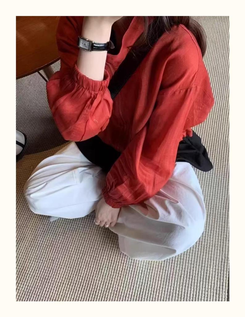 Women's Korean-Style Stand-Up Collar Zip Ramie Jacket - Spring/Summer 2025, Simple Versatile Casual Slimming Top