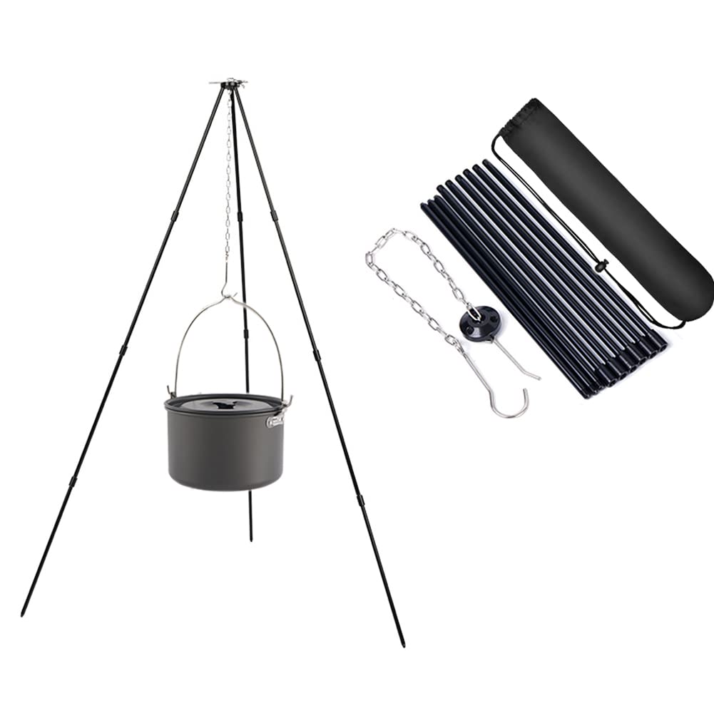 Sitengle Tripod Campfire Tripod Camping [4-Section] Dutch Oven Stand 15kg Load Capacity Height Adjustable Storage Bag Included Campfire Hanger Outdoor