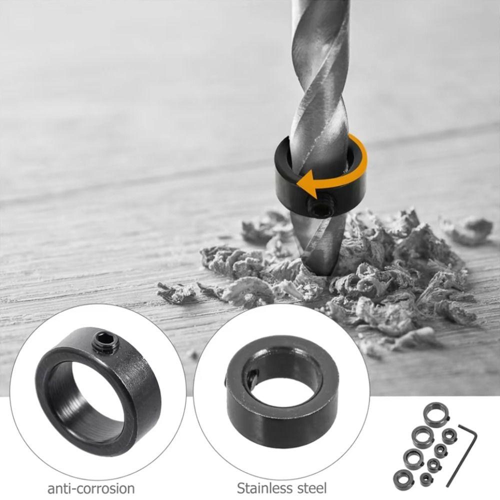 Conjunto de colar de broca de parada de profundidade ajustável de 3-16 mm com 9 peças, posicionador de broca de alta qualidade, anel limitador de posicionamento