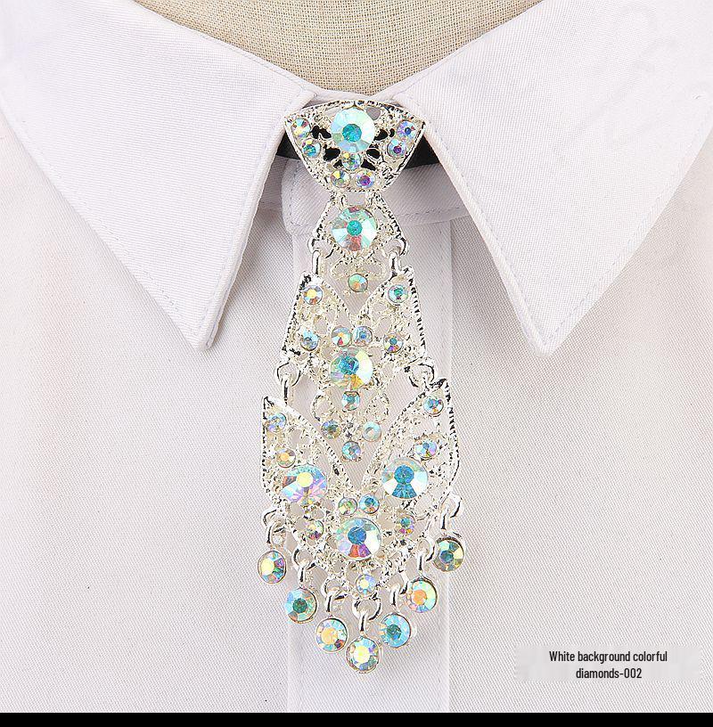Trendy Unisex Rhinestone-Inlaid Korean Style Metal Tie for Cocktail Party or Wedding Host