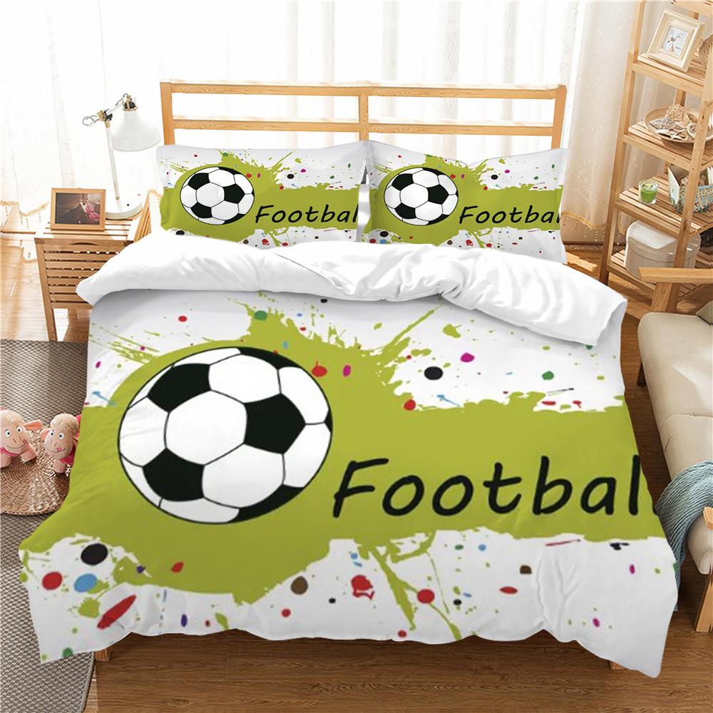 Sengetøysett Fotball Hjemmetekstiler Queen King Size Barn Tenåring Fotball Dynetrekk 3D Dynetrekksett