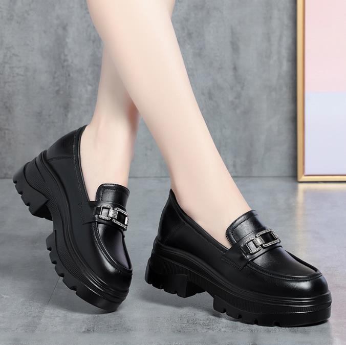 Thick Soled Loafers For Women Spring Autumn Single Shoes Women Patent Leather Platform Shoes Female Pumps British Leather Shoes