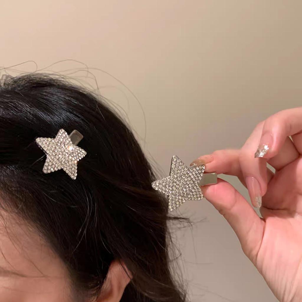 2pc Fahion Alloy Shining Crystal Pink White Heart Star Hairpin Hair Side Clips for Girls Women Wedding Korean Hair Accessories