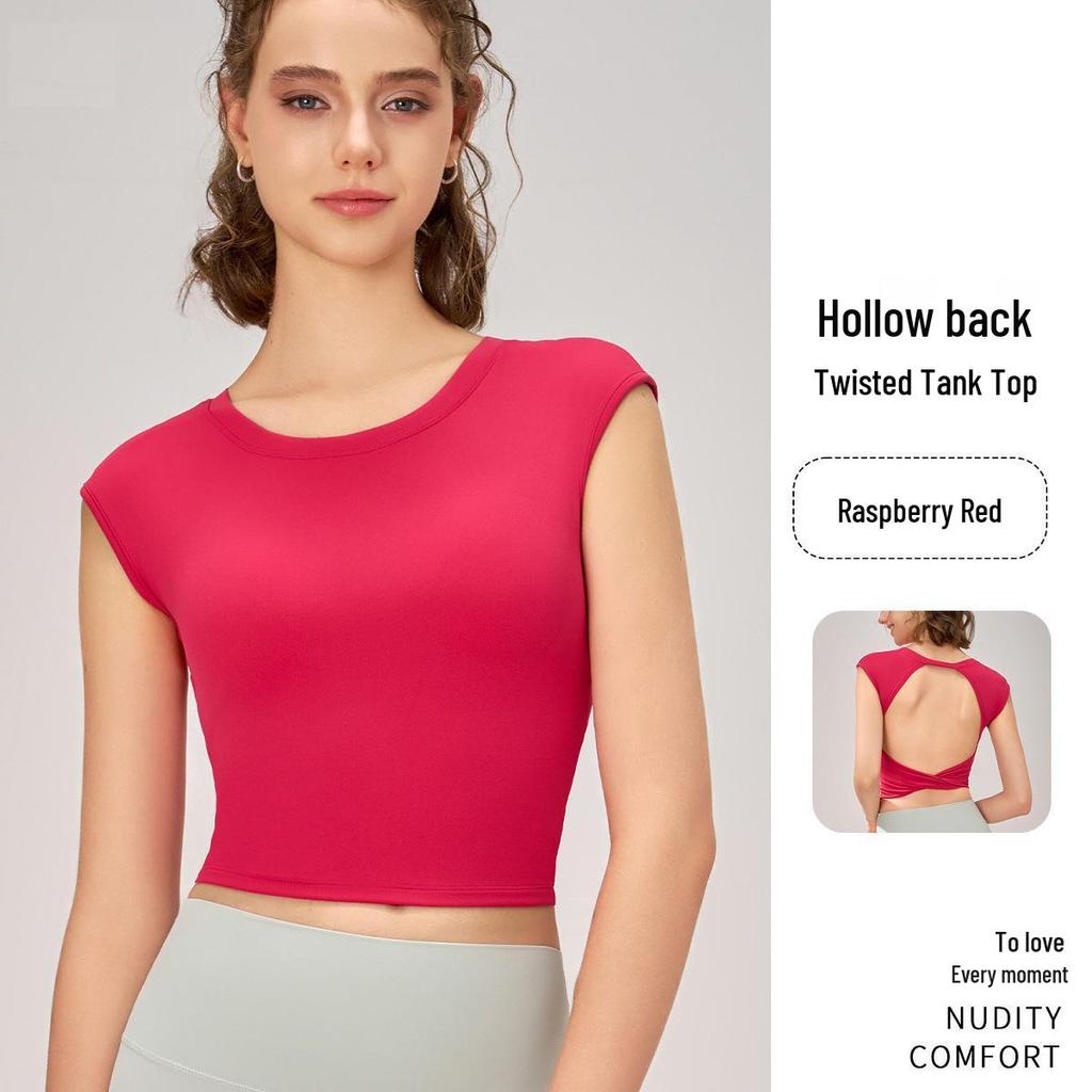 Women's Short Sleeve Backless Sports Top with Bra Pads - Quick Dry, Beautiful Back, Ideal for Pilates & Yoga.