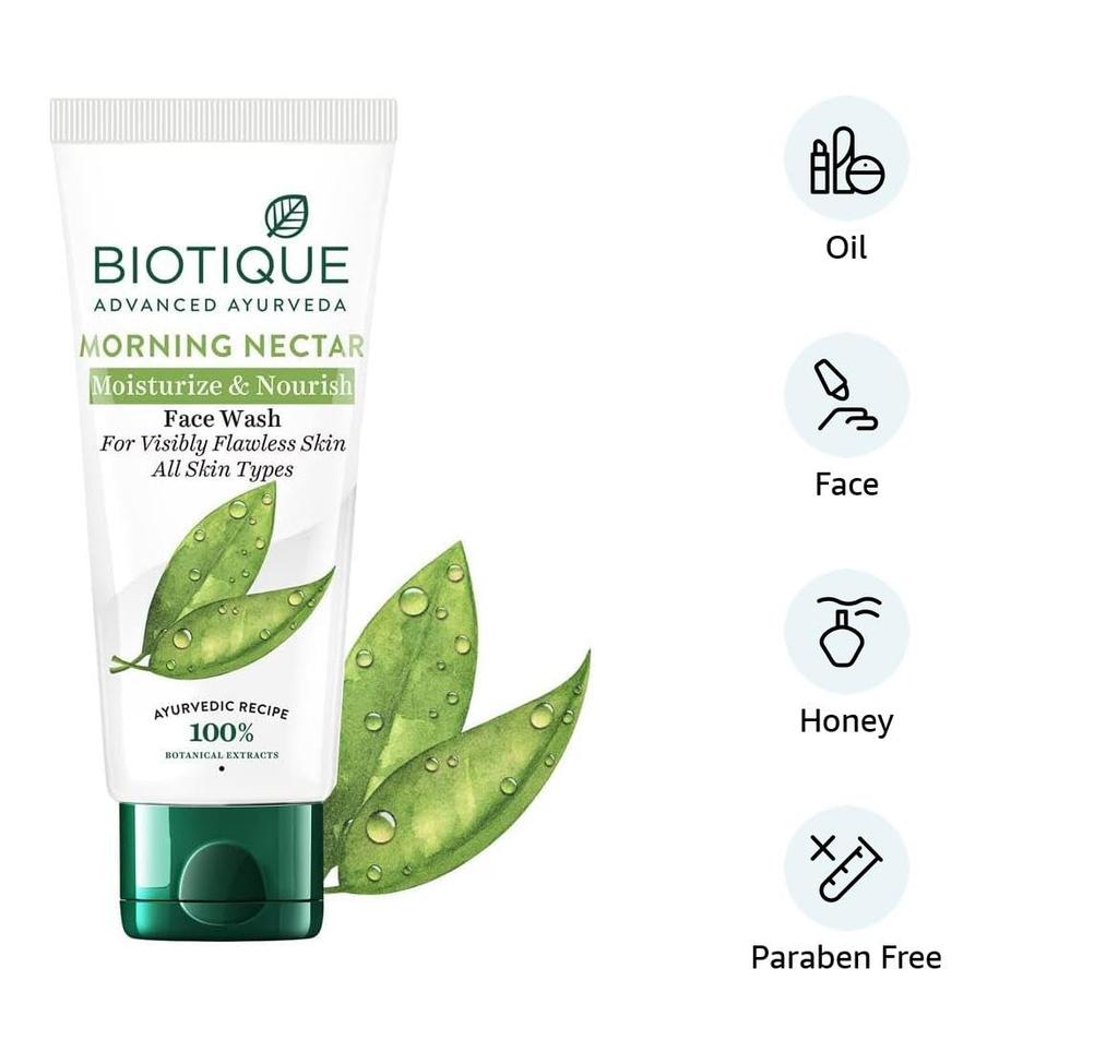 Biotique Morning Nectar Face Wash 150ml – Wild Turmeric & Neem for Flawless Skin – Hydrating & Brightening for All Skin Types