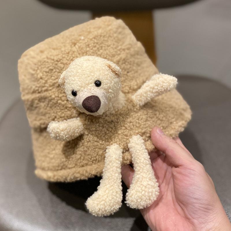 Hat Female Autumn and Winter Versatile Lamb Wool Bear Bucket Hat Cute Cute Cute Warm Basin Hat