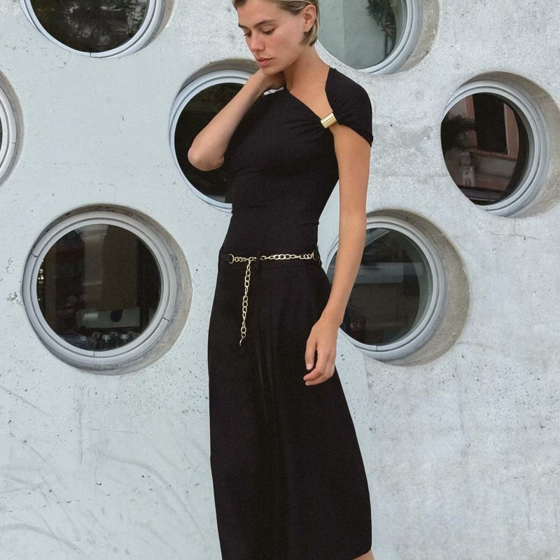 Zbzr Summer New Arrival Women's Metal Buckle Elegant Silm Nylon Asymmetric Minimalist Tops 1026164