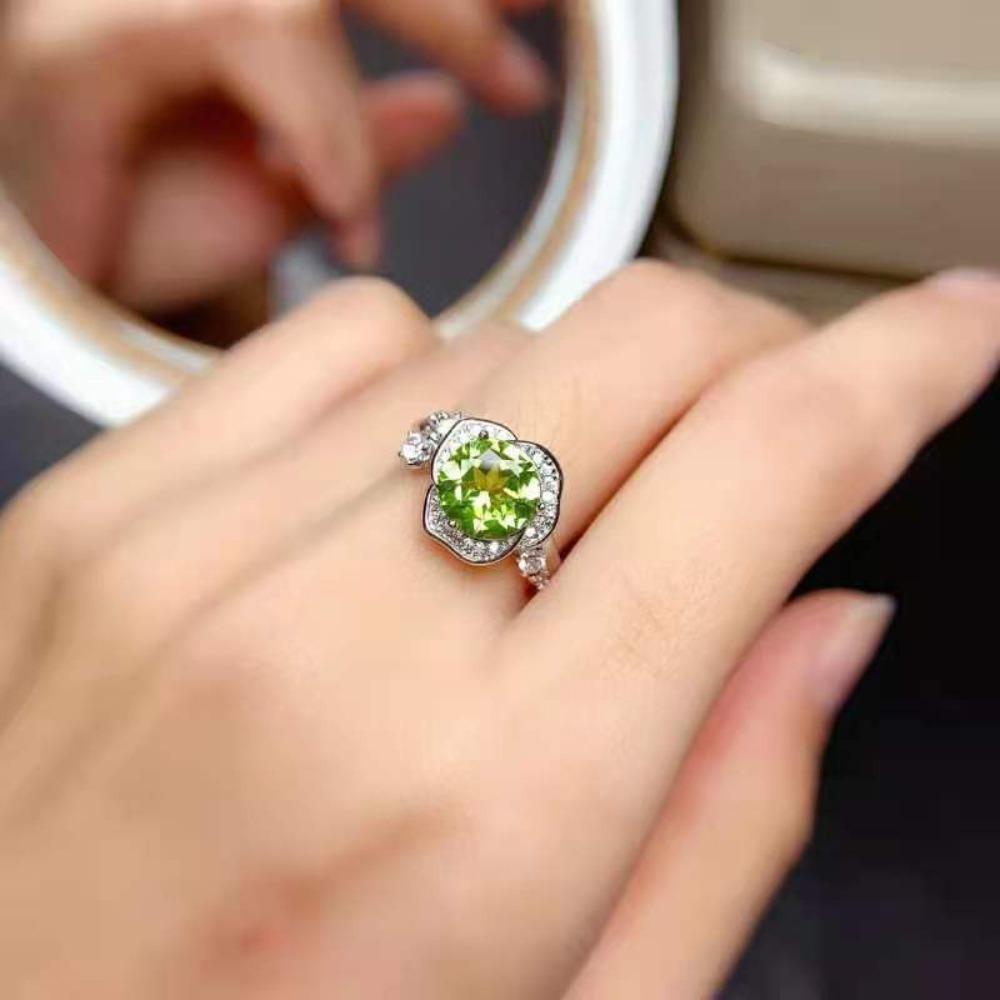 Open Ring 2ct High Carbon Diamond Rose Cut Simulated Peridot Womens Fashion Jewelry