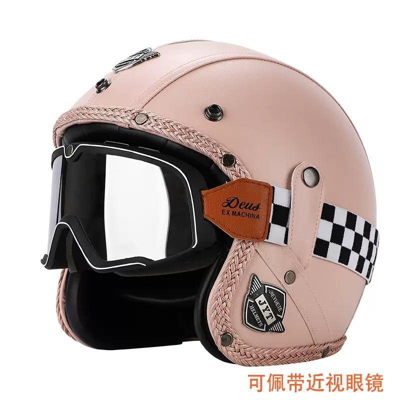 Retro Helmet Electric Motorcycle Leather Helmet Summer Pedal Cruise Motorcycle Harley Men and Women Three Quarter Helmet Half Helmet