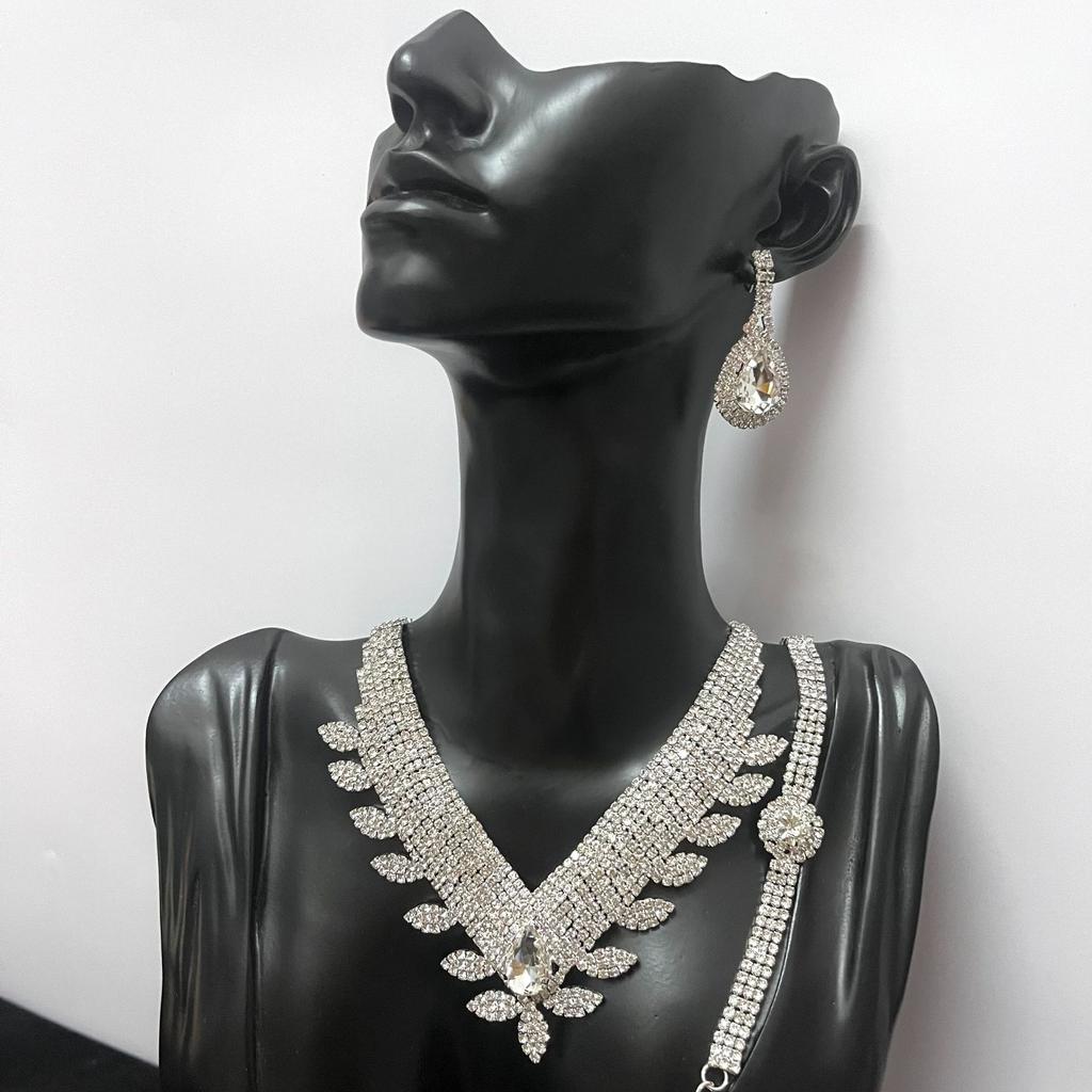 Water Drop Necklace Set Bridal Jewelry Rhinestone Jewelry Four-Piece Set