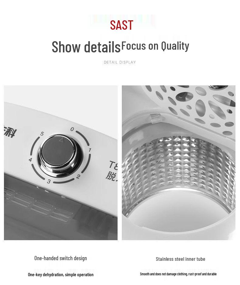 Mini-Schleudertrockner mit reinem Kupfermotor - Edelstahl, Große Kapazität, Ideal für Wohnheime und Mietwohnungen