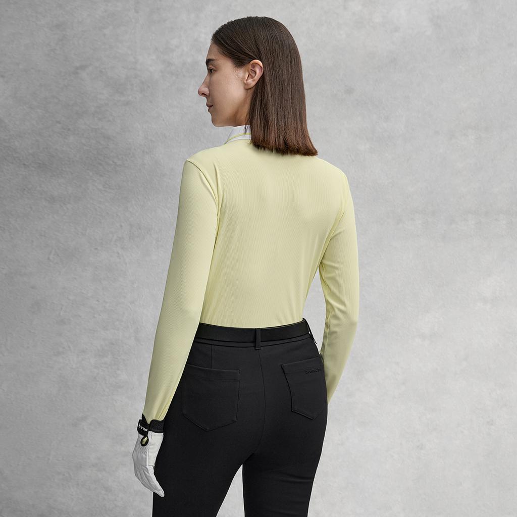 FILA Golf Series Trendy Fashion Simple Casual Sports Training Versatile Slim Fit Long Sleeve Polo Shirt Women tops Mustard-Yellow A11W615214FYE