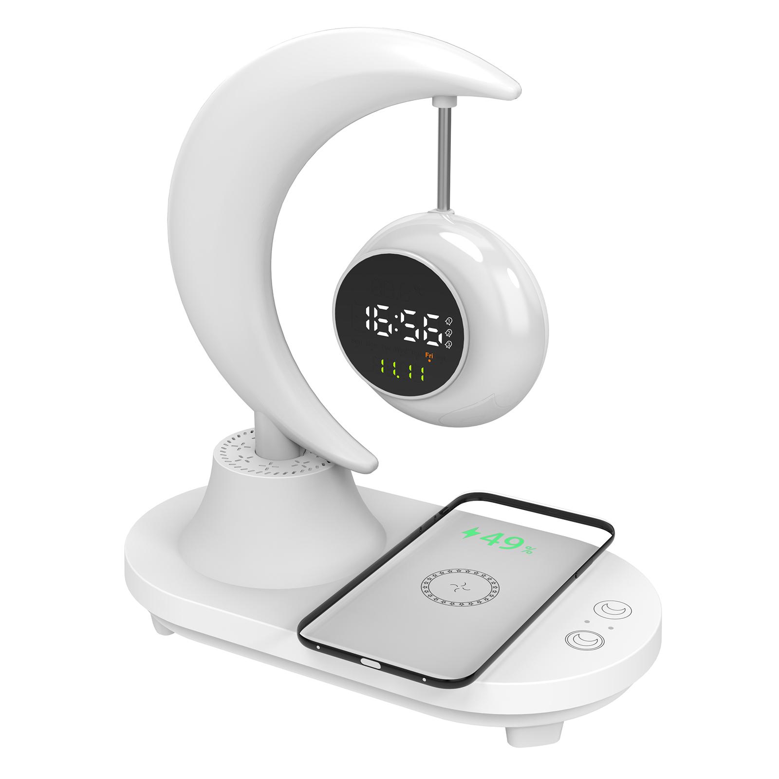 

Bluetooth-сумісний динамік приліжкова лампа кольорове навколишнє світло бездротова зарядка для телефону будильник A