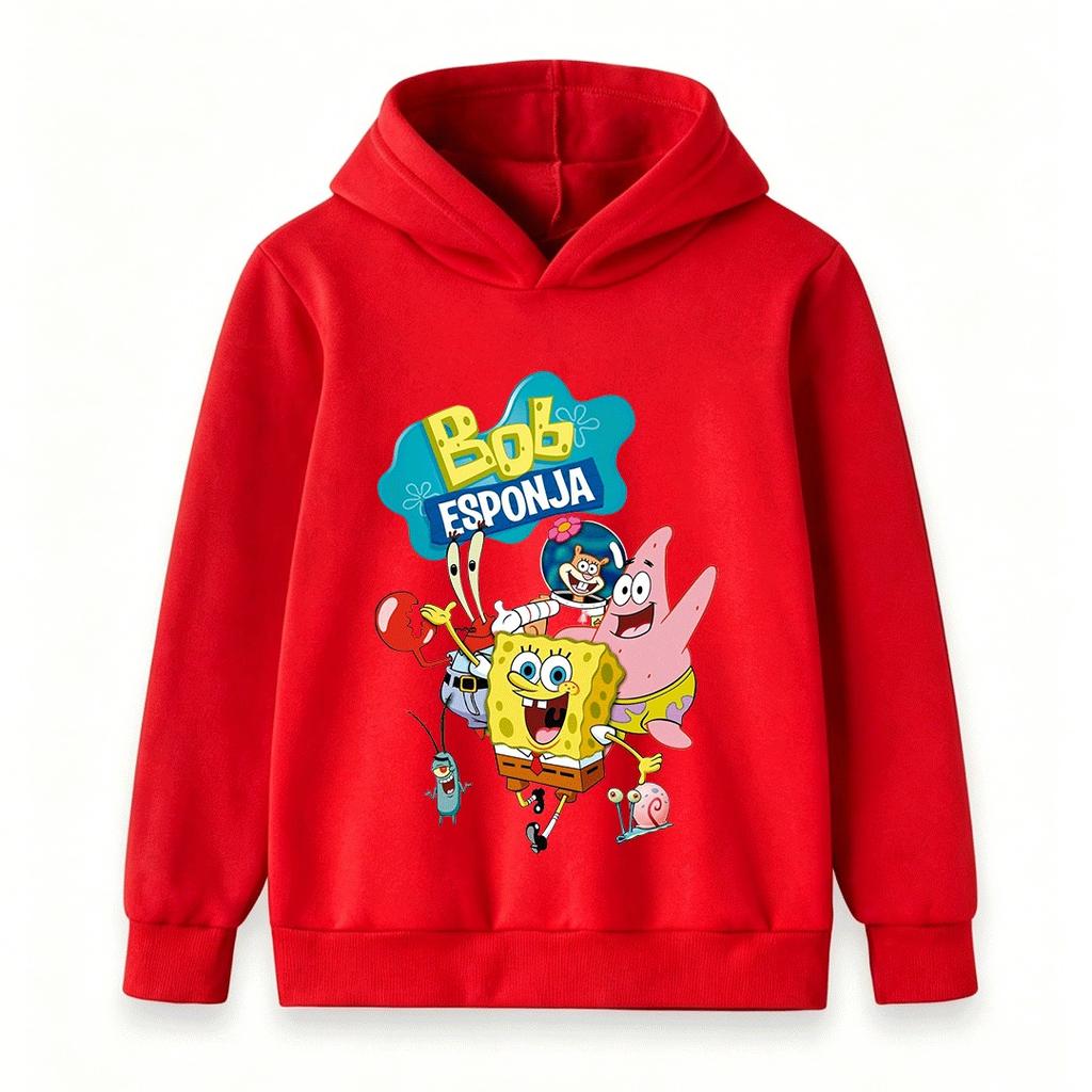 Kids Boys Girls Pullover Hoodie Cartoon Sponge Character Print Casual Soft Long Sleeve Sweatshirt for Toddlers Children Daily Wear
