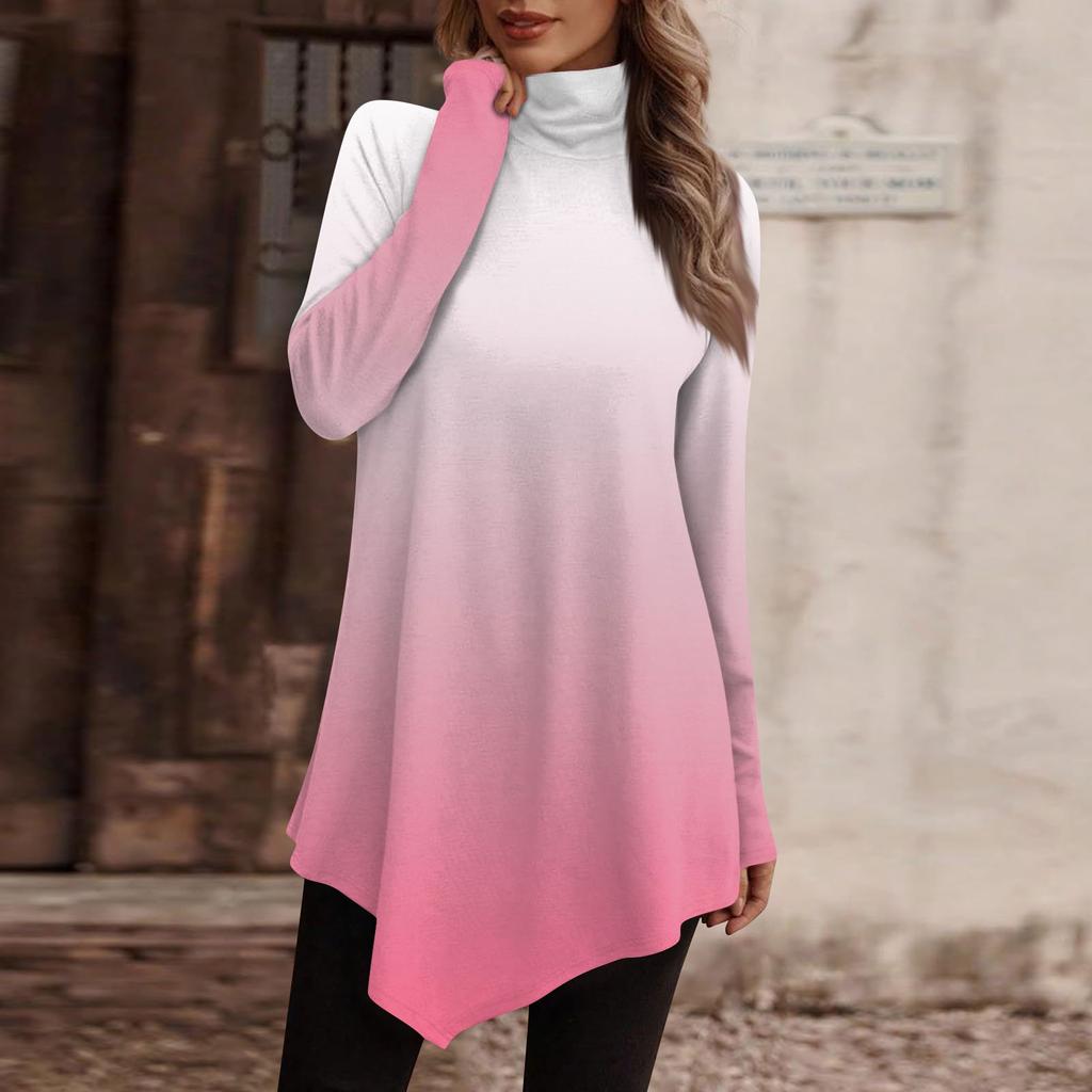 Women's Casual Everyday Tops Long Sleeve Turtleneck Fashion Print Shirt Tops T Shirt Pullover
