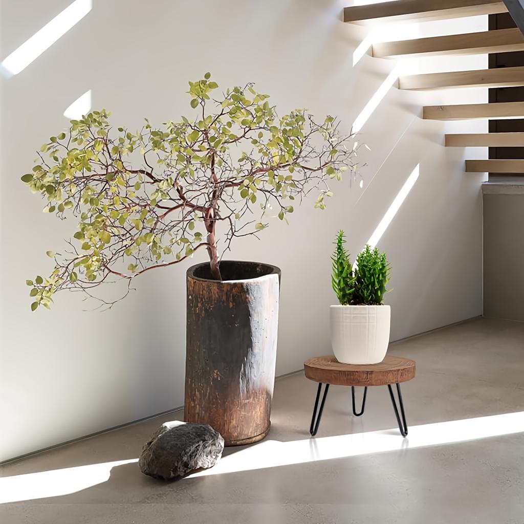 Wooden Plant Stool for Both Indoor,Outdoor Use,Featuring a Mid Century Design Suitable for Modern Plants.This Low,Short Planter Stand Combines Boho