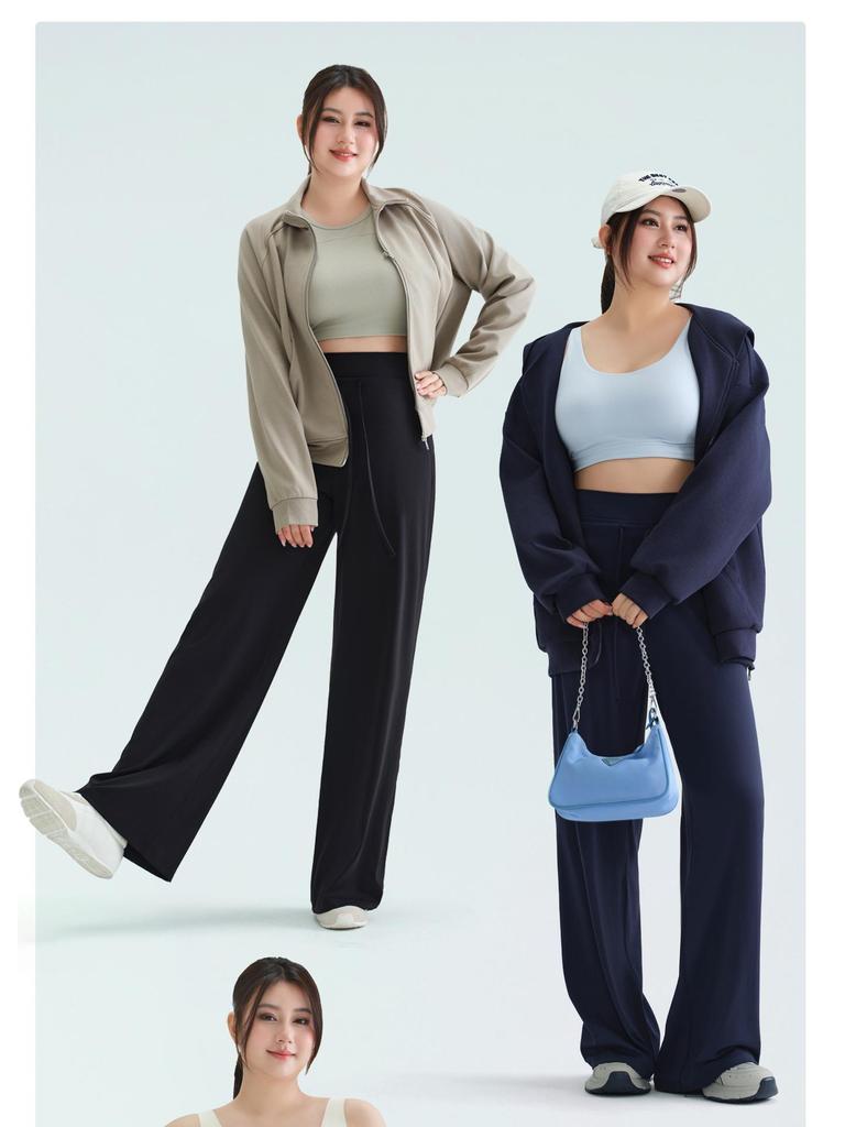 Women's Fleece-Lined Wide-Leg Sports Pants: Loose Fit, Plus Size (up to 220 Jin), Perfect for Running, Yoga, and Fitness.