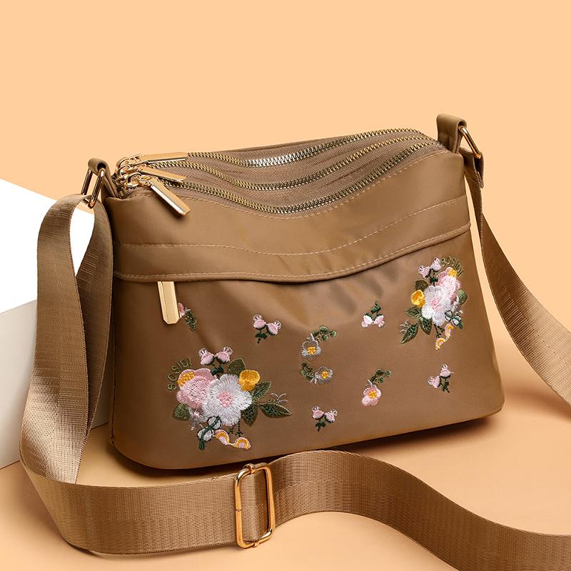 Multi-layer Nylon Large-capacity Women Bag Fashion Embroidery  Lady One-shoulder Crossbody Bag
