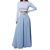 Women's Retro High Waisted Button Fly Flared Long Jean Skirts Pleated Flowy Swing A-line Denim Maxi Skirts Casual Vintage Denim Midi Skirts for Women