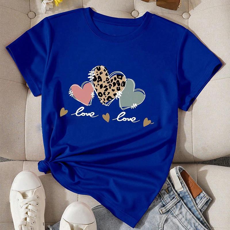 Mode Dam Personlighet Kärlekstryck T-shirt Rolig Casual O-hals Kortärmad T-shirt Sommar Dam T-shirt