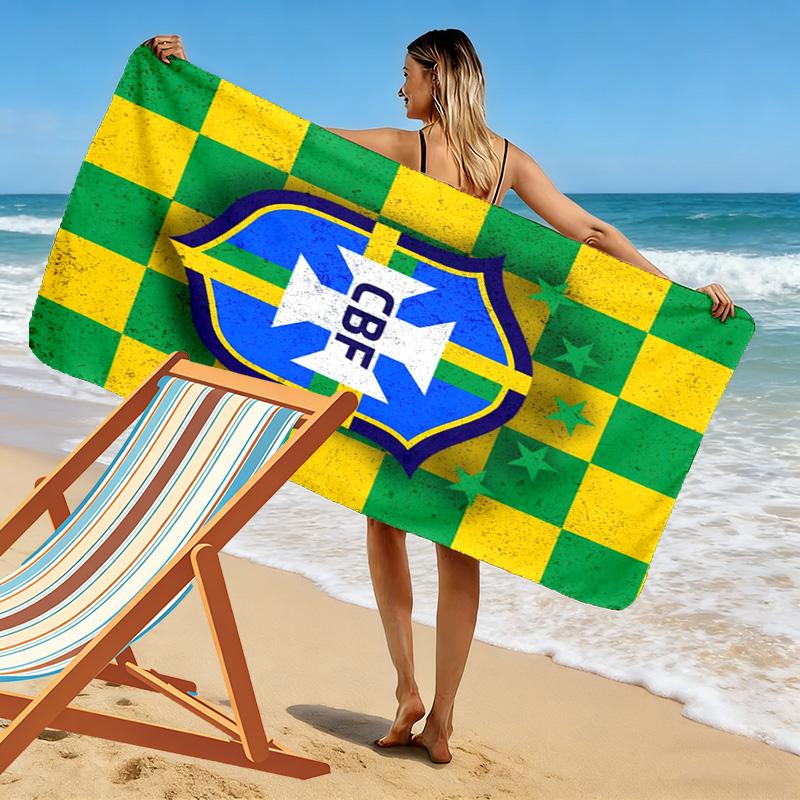 Asciugamano da Spiaggia CBF Brasile Stampato, Asciugamano Grande Morbido Asciugatura Rapida per Spiaggia Campeggio Nuoto