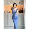 French Pure Desire Wind Feifei Sleeves Split Square Neck Dress Women's Summer Slim Skinny Hips Long Skirt Small Man