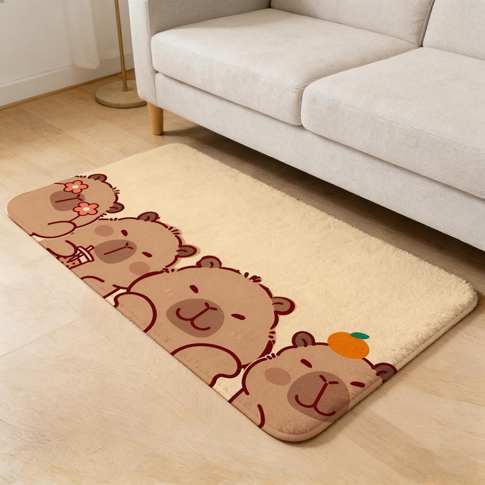 Anime C-capybara Floor Mat Flannel Door Mat Non-Slip Absorbent Washable Indoor Home Rug