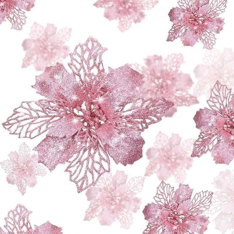 White Christmas Tree Decorations Artificial Flowers Ornaments Berry Stems Hanging Snowflakes for Xmas Tree Party Holiday Decor