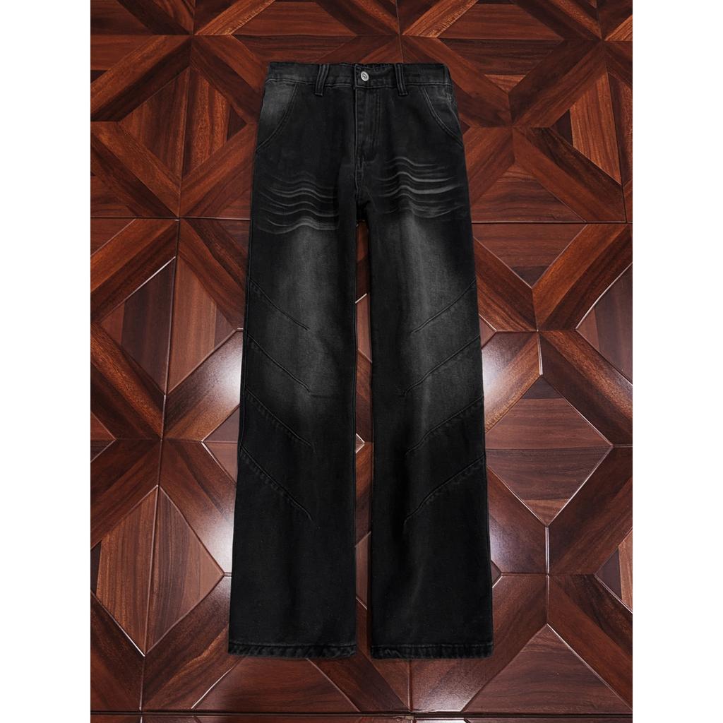 American Washed Cat Whisker Pleated Jeans Men's Spring and Autumn High Street Scimitar Pants Vibe Loose Wide-leg Pants