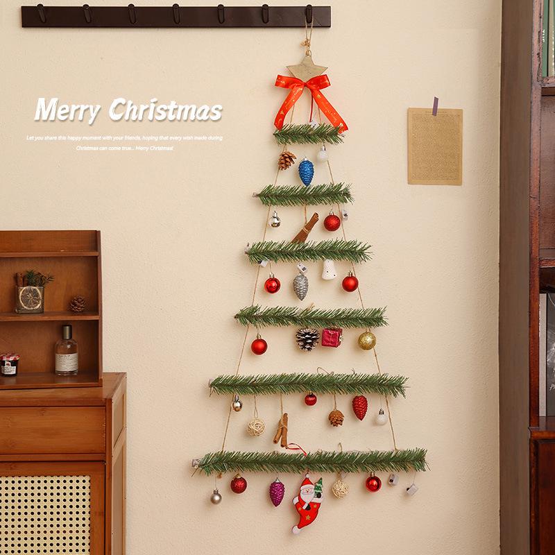 Luminous Christmas Tree Wall Decorations with Ornaments, Pine Cones, and Vines