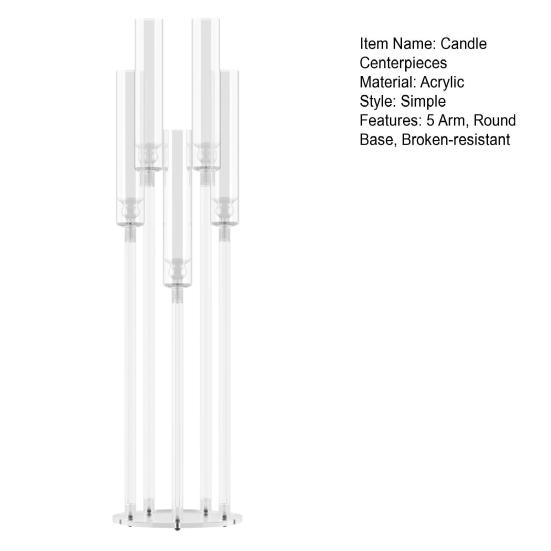 Candle Holder Centerpiece Candelabra Centerpieces, Tall Candelabra, Clear Taper Candlestick Holder, 5 Arm Candlesticks Acrylic Wedding with Shade, LED