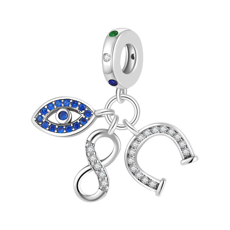 Sparkling Hamsa, All-Seeing Eye & Feather Three-Sided Charm Beads Fit Original Bracelets Accessories Diy Jewelry Gifts