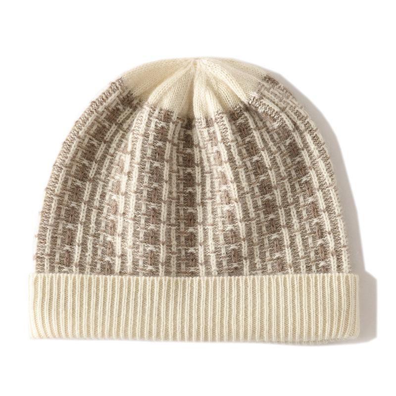 Cashmere Hat Autumn and Winter New Style Women's Fashion Casual Ear Protection Pile Hat Color Block Knitted Hat