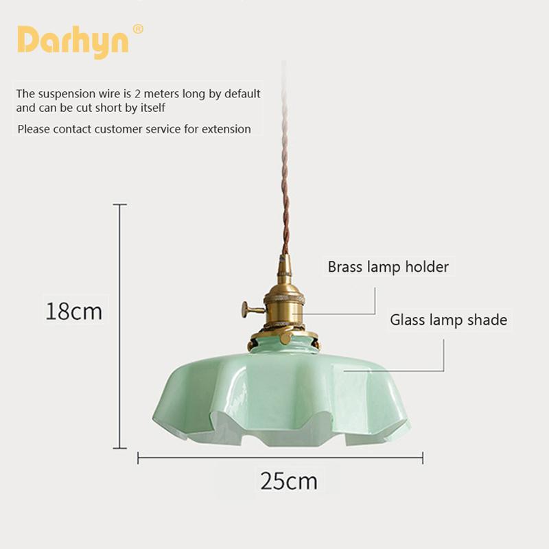 French Glass Pendant Light Retro Lustre For Dining Room Homestay Restaurant Balcony Bedside Aisle Bay Window brass ceiling lamp