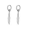 2pcs/set Black Or Silvery Unisex Punk Stainless Steel Cross Cone Feather Chain Pendant Hoop Earrings Ear Stud Jewelry Set