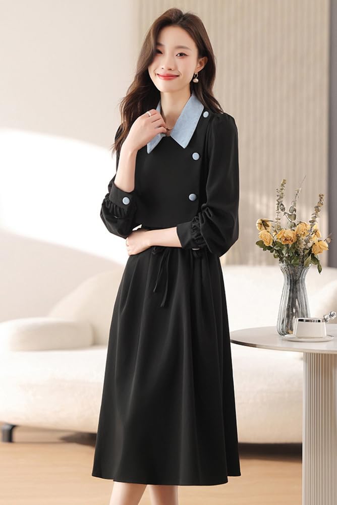 Seira Shirt Dress with Long Faux Layered and a Cute Turndown Elegant and Stylish Design for and Casual Perfect for and Women's Midi-Length Sleeves,