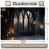 1 piece of Gothic arched window candlelight theme background cloth, made of polyester, suitable for home and wall decoration