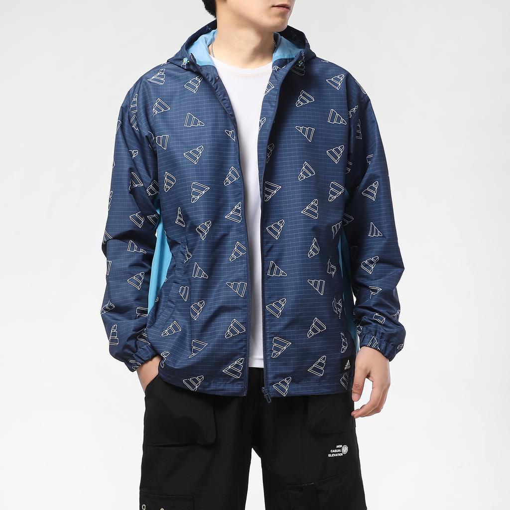 Adidas Full Logo Pattern Breathable Quick-Dry Hooded Jacket Men Jackets Blue GP1826