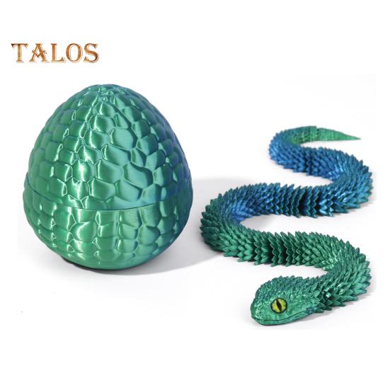 1 Set 3D Printed Snake Egg Figurine Movable Joints Snake Eggshell Figure Fidget Toy Snake Egg with Articulated Snake Inside Desktop Decoration