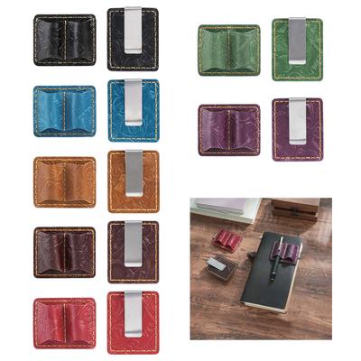 Leather Pen Clip Holder Notebook Pen Holder with Clip Double Hole Pencil Holder for Notebook Planner Journal Clipboard
