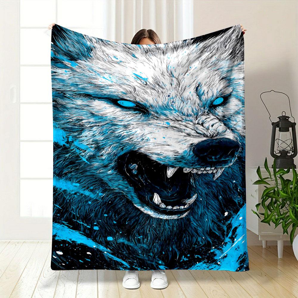 Ferocious Blue-Eyed Wolf Design Blanket print blanket soft and cozy perfect for the living room bed sofa or a nap,gift